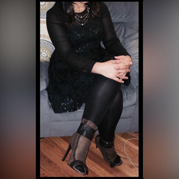 Korean Label BLACK Lace Overlay DRESS Sheer Long Sleeve - Picture 5 of 5